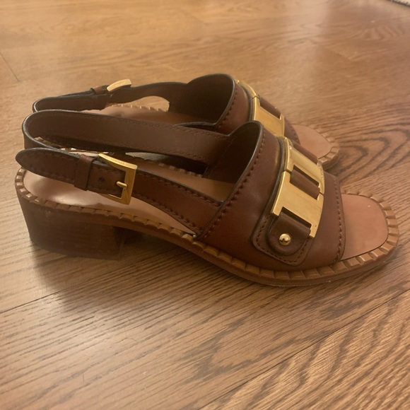 Prada Sandals in Brown Leather with Gold Hardware Detailing, Size 8 - Picture 2 of 7